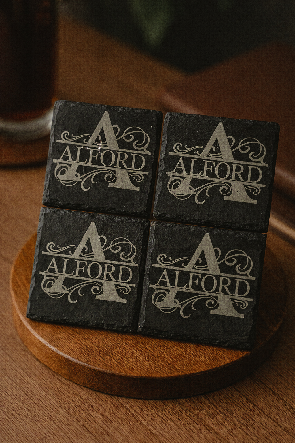 Personalized Monogram Slate Coasters : Set of 4