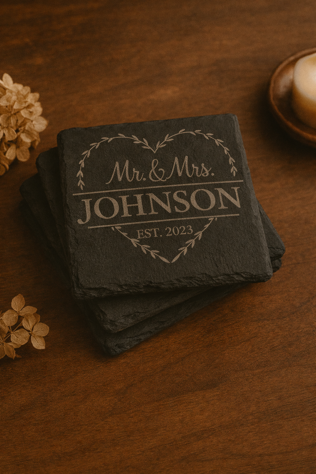 Personalized Wedding Slate Coasters : Set of 4