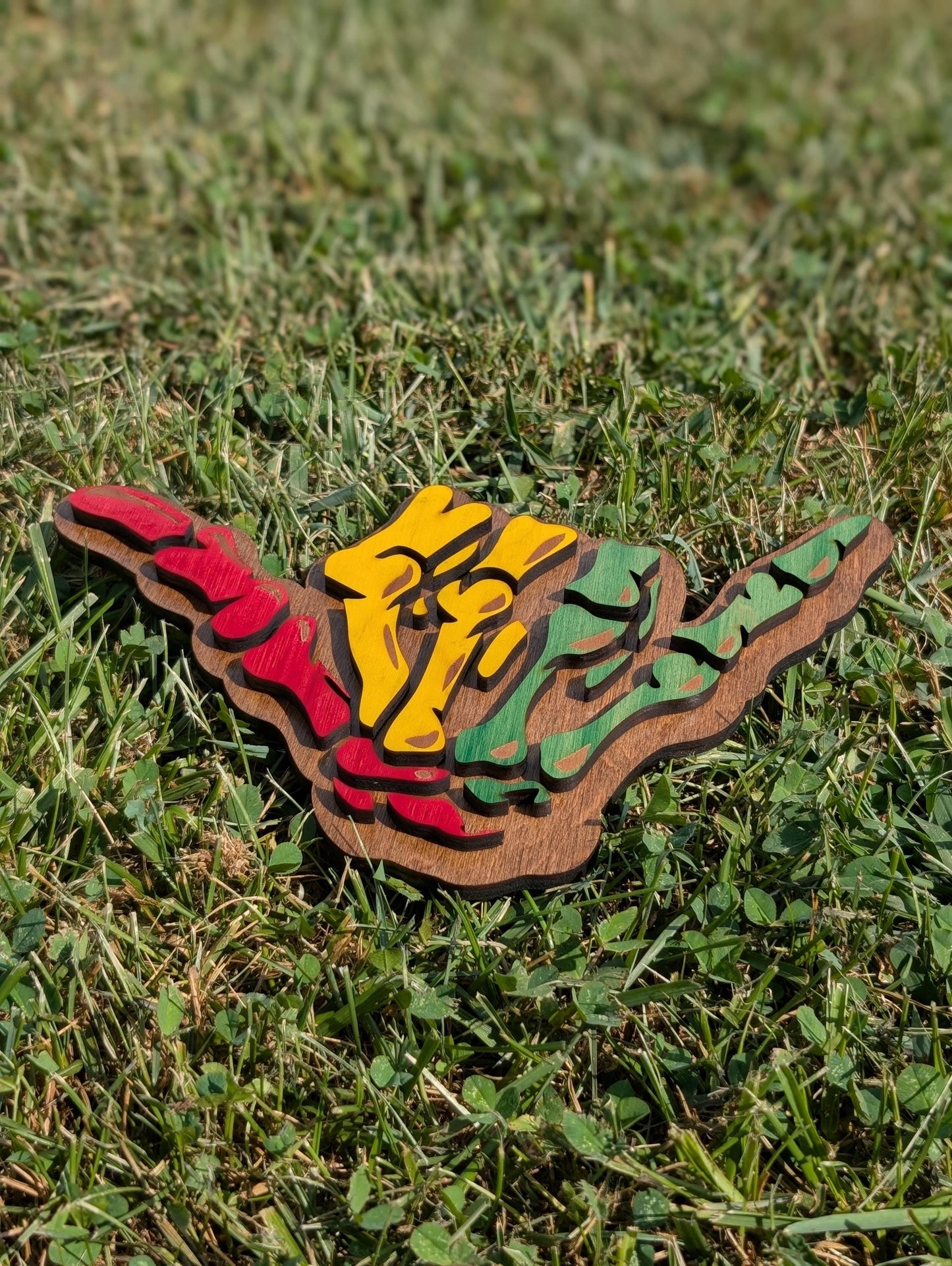 Rasta Shaka Wooden Wall Art: Reggae Hand Sign, Hawaiian Decor - 8"