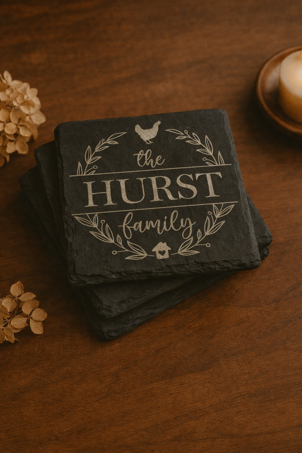 Personalized Family Slate Coasters : Set of 4