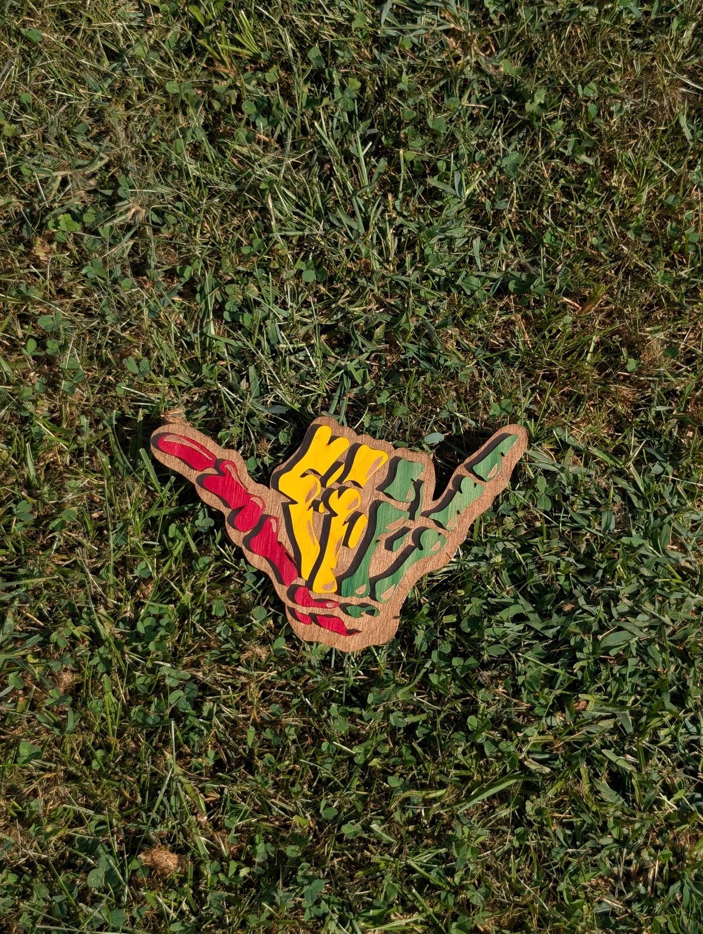 Rasta Shaka Wooden Wall Art: Reggae Hand Sign, Hawaiian Decor - 8"